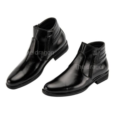 ฮาฟสั้น หัวมน สูง5.5นิ้ว หนังวัวแท้ ฟอกนิ่ม ซิปคู่ รุ่นHZ จาก The Dragon shoes