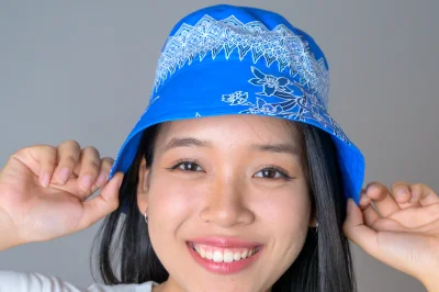 หมวกผ้าบาติก สีฟ้า Blue batik fabric hat