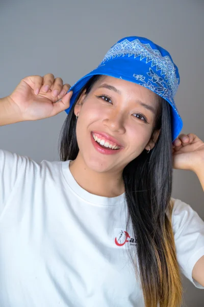 หมวกผ้าบาติก สีฟ้า Blue batik fabric hat