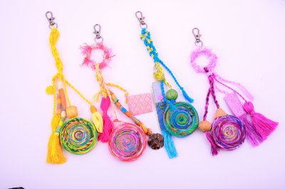 Repurposed cotton keychain