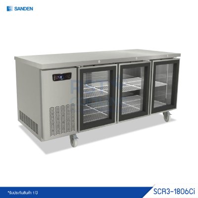 ตู้แช่เย็นเคาน์เตอร์สแตนเลส ประตูกระจก Sanden รุ่น SCR3-1806Ci