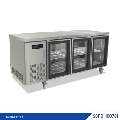 ตู้แช่เย็นเคาน์เตอร์สแตนเลส ประตูกระจก Sanden รุ่น SCR3-1807Ci