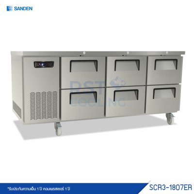 ตู้แช่เย็นเคาน์เตอร์สแตนเลส 6 ลิ้นชัก Sanden รุ่น SCR3-1807EI ตู้แช่เย็นเคาน์เตอร์สแตนเลส 6 ลิ้นชัก Sanden รุ่น SCR3-1807EI