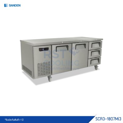 ตู้แช่เย็นเคาน์เตอร์สแตนเลส 2 ประตู 3 ลิ้นชัก Sanden รุ่น SCR3-1807Mi3