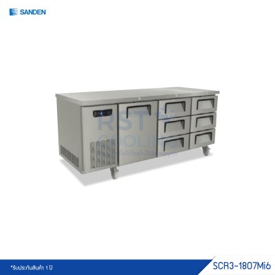 ตู้แช่เย็นเคาน์เตอร์สแตนเลส 1 ประตู 6 ลิ้นชัก Sanden รุ่น SCR3-1807Mi6