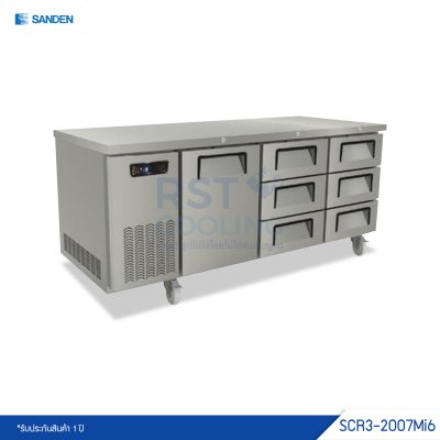 ตู้แช่เย็นเคาน์เตอร์สแตนเลส 1 ประตู 6 ลิ้นชัก Sanden รุ่น SCR3-2007Mi6