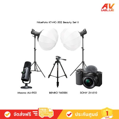 Set Live Stream - 1 ( Sony ZV-E10 + BENRO T600EX + Maono AU-903 + NiceFoto KT-HC-302 Beauty Set II )