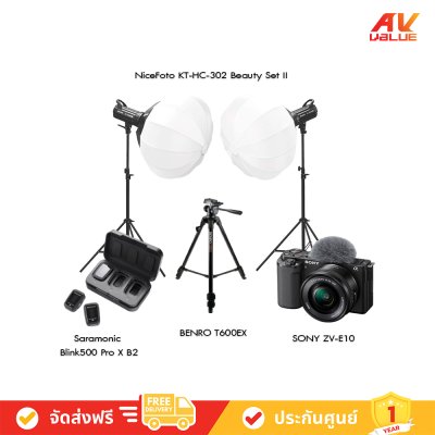 Set Live Stream - 2 ( Sony ZV-E10 + BENRO T600EX + Saramonic Blink500 Pro X B2 + NiceFoto KT-HC-302 Beauty Set II )