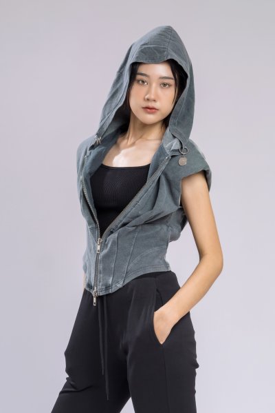 HOODED ZIP-UP LOUNGE VEST