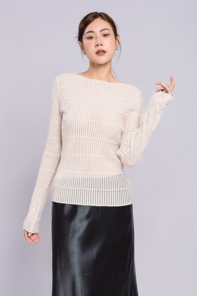 SHEER TEXTURED LONG SLEEVE TOP