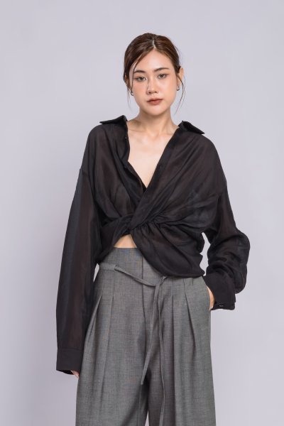 SHINY SHIRT WITH KNOT