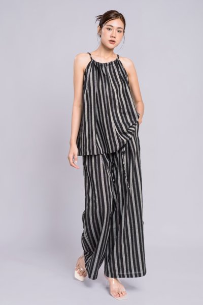 STRIPE HALTER NECK LINEN TOP