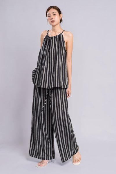 STRIPE HALTER NECK LINEN TOP