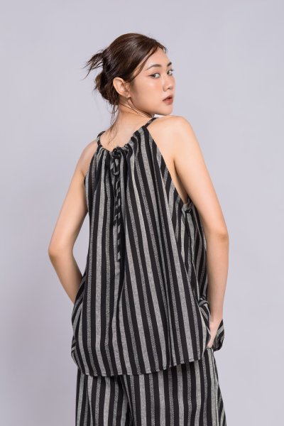 STRIPE HALTER NECK LINEN TOP