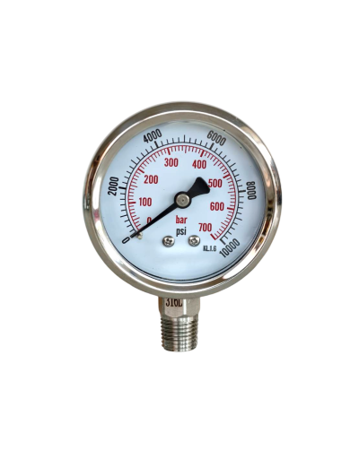 Pressure Gauge 10,000 PSI (700 Bar) 1/4" NPT Bottom Mount SS316 – 63 mm