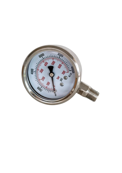 Pressure Gauge 10,000 PSI (700 Bar) 1/4" NPT Bottom Mount SS316 – 63 mm