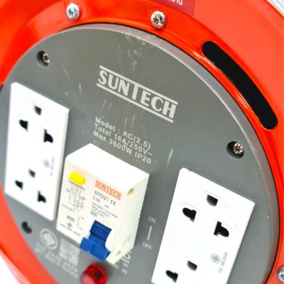 SUNTECH RCBO ขนาดสายไฟ 2.5 sq.mm. รุ่นAC ล้อเก็บสายไฟ ป้องกันไฟดูด ป้องกันไฟช็อต ตัดกระแสลัดวงจร 10m 15m 20m 3600W IP20