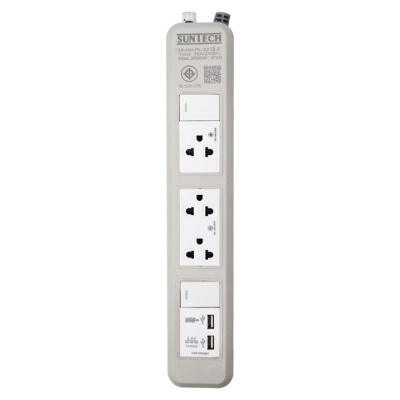 SUNTECH ชุดปลั๊กพ่วง มอก. PL 2 สวิตซ์ 3 ช่อง มี 2 USB 16A 3500 วัตต์ ขนาดสายไฟ 1.5 Sq.mm ยาว 3 , 5 เมตร