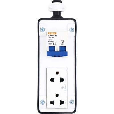 SUNTECH เต้ารับ บล็อกยาง PVC พร้อมปลั๊กไฟ ปลั๊กกราวด์คู่ / เพาเวอร์ปลั๊ก + เบรคเกอร์ MCB สำหรับ ประกอบเป็น ปลั๊กพ่วง