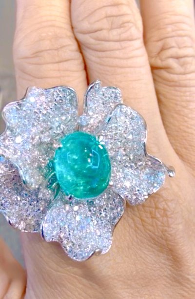 BRAZIL Cabochon NEON BLUE PARAIBA Ring