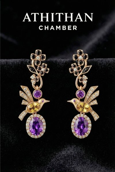 HUMMINGBIRDS : SECRET LOVESONG | Funcy Color Sapphires Earringss