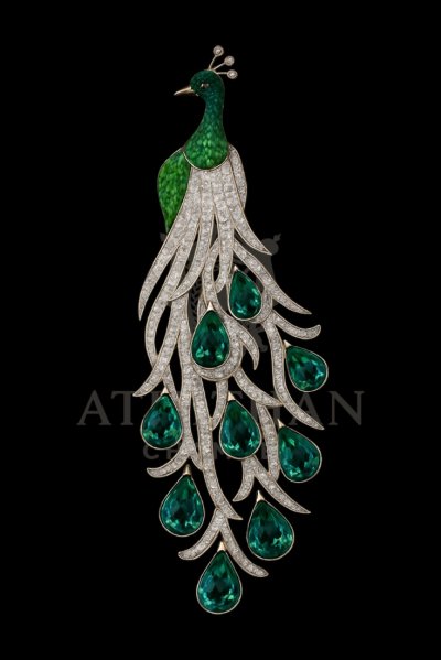 MAJESTIC PLUME PEACOCK BROOCH