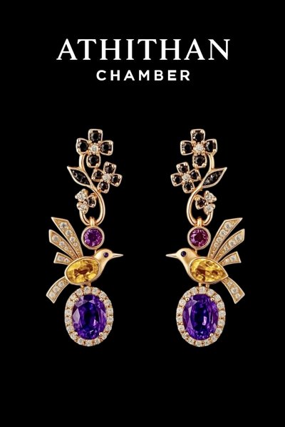 HUMMINGBIRDS : SECRET LOVESONG | Funcy Color Sapphires Earringss