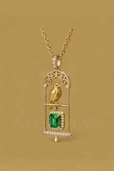 JEWEL KEEPER : Nestled in Glittering Golden Cage | Tsavorite Pendant