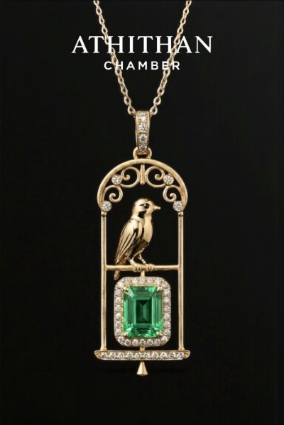 JEWEL KEEPER : Nestled in Glittering Golden Cage | Tsavorite Pendant