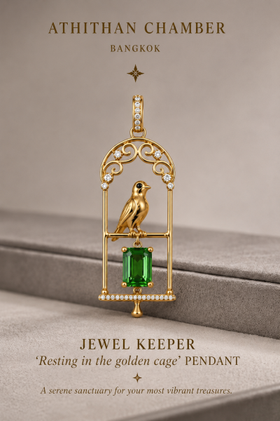 THE JEWEL KEEPER : Resting in Golden Cage Tsavorite Pendant