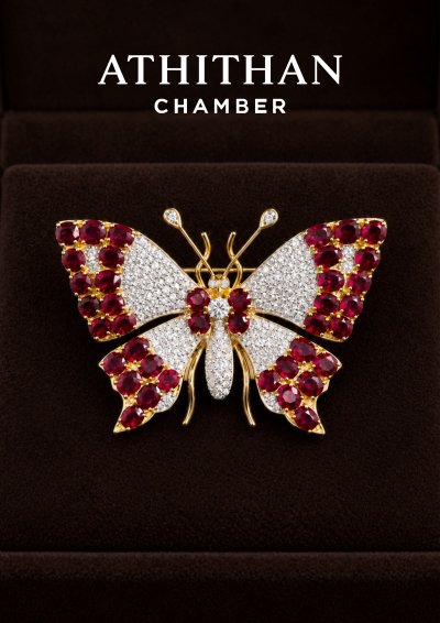 NO-Heated Natural RUBY-DIAMOND Brooch