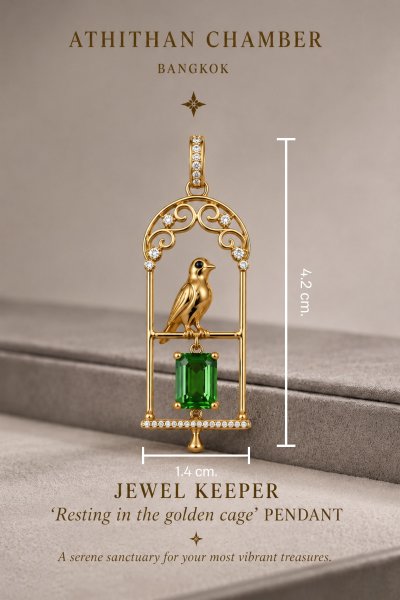 THE JEWEL KEEPER : Resting in Golden Cage Tsavorite Pendant