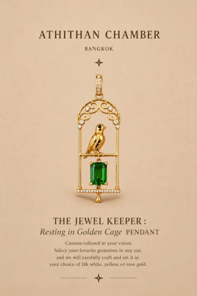 THE JEWEL KEEPER : Resting in Golden Cage PENDANT