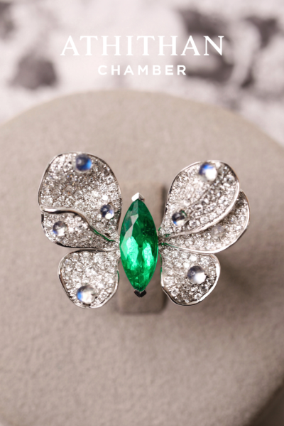 EMPEROR GREEN Emerald BUTTERFLY Ring, born from MUZO Mine