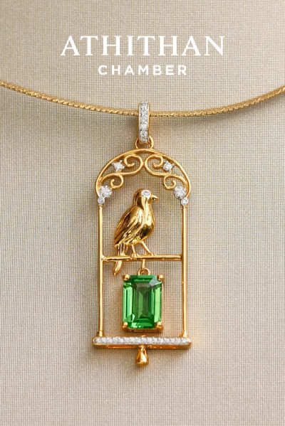 THE JEWEL KEEPER : Resting in Golden Cage Tsavorite Pendant