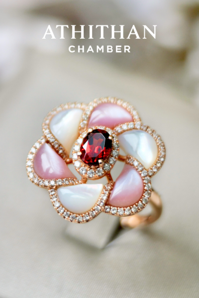 CAMELLIA FLOWER Garnet Ring