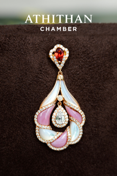 CAMELLIA FLOWER Garnet, Mother of Pearl Pendant