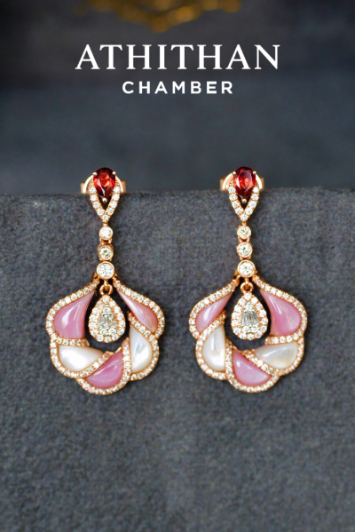 CAMELLIA FLOWER - Garnet, Mother of Pearl Pendant (Pre-order 45 days)