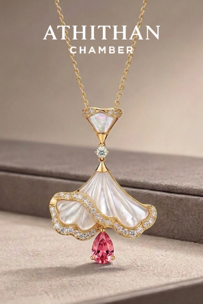 OPALINE DANCE - Padparadscha, Mother of Pearl Pendant (พรีออเดอร์ 45 วัน)