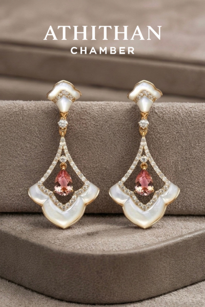 Padparadcha & Mother of Pearl Earrings (พรีออเดอร์ 45 วัน)