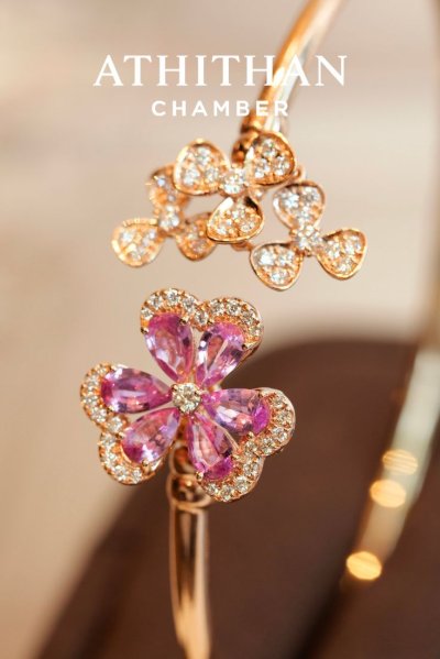 PANSY FLOWER Padparadscha Sapphire Bangle