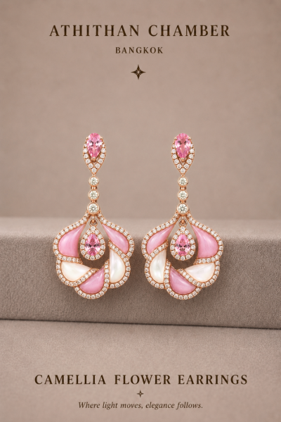 CAMELLIA FLOWER Padparadscha Earrings