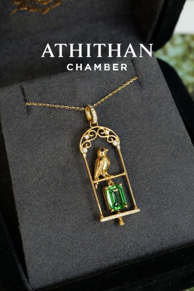 THE JEWEL KEEPER : Resting in Golden Cage Tsavorite Pendant