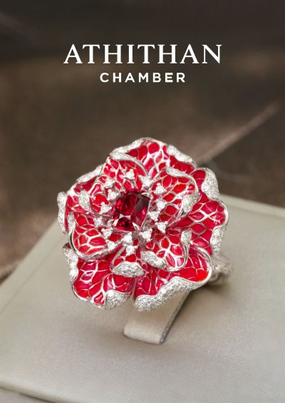 Red Spinel Enamel Flower Ring & Pendant