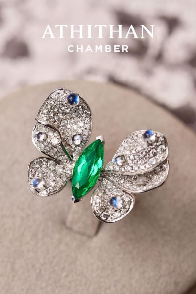 EMPEROR GREEN Emerald BUTTERFLY Ring, born from MUZO Mine