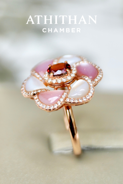CAMELLIA FLOWER Garnet Ring