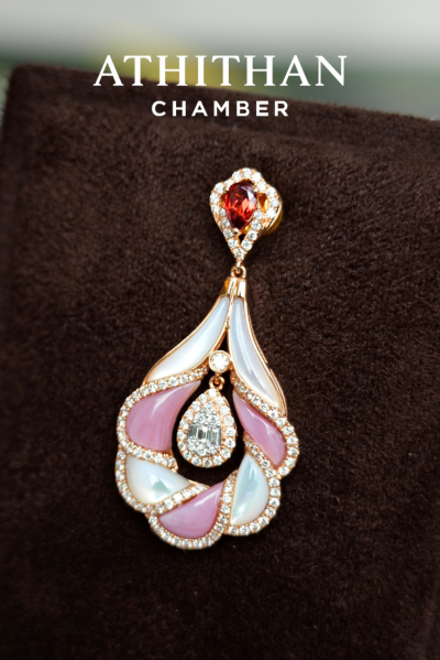 CAMELLIA FLOWER Garnet, Mother of Pearl Pendant