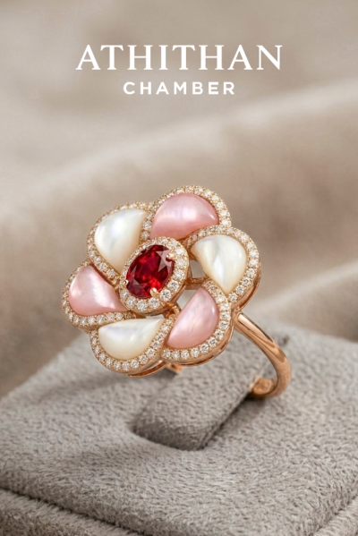 CAMELLIA FLOWER - Garnet, Mother of Pearl Ring (พรีออเดอร์ 45 วัน)