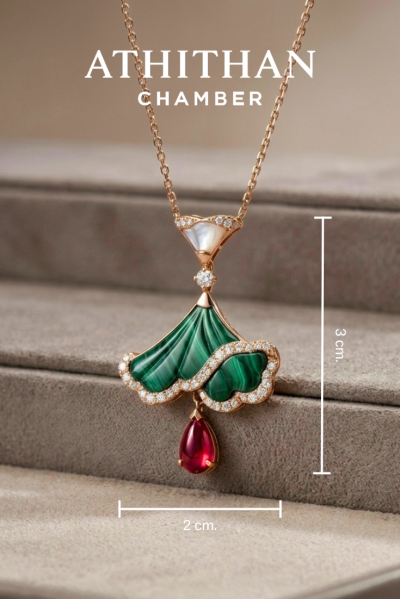 OPALINE DANCE - Ruby, Malachite & Mother of Pearl Pendant (Pre-order 45 days)