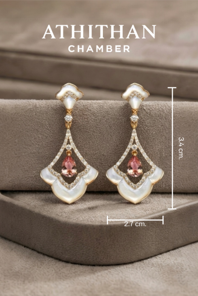 Padparadcha & Mother of Pearl Earrings (พรีออเดอร์ 45 วัน)